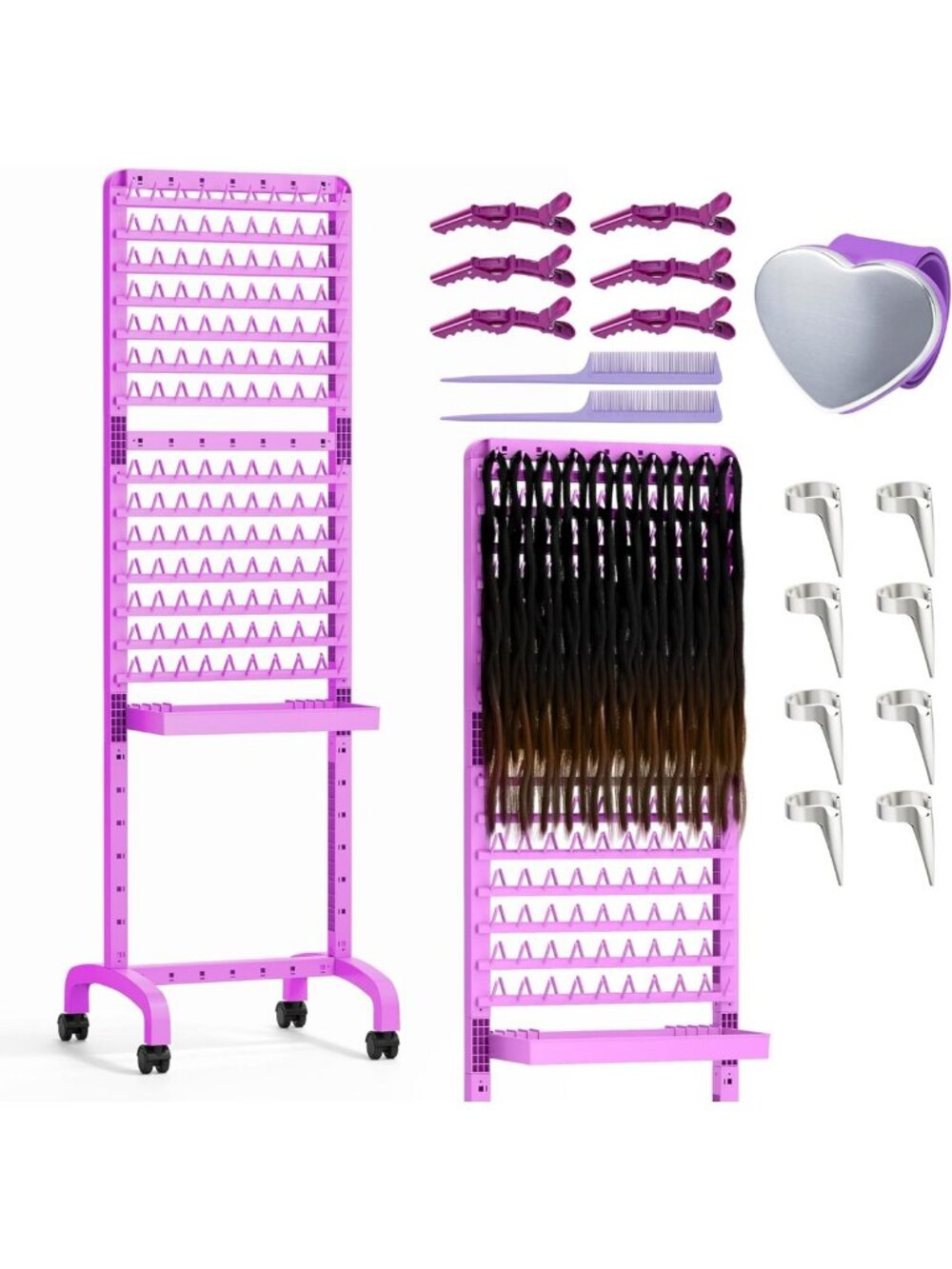 280-Peg Braiding Hair Rack with Tray & Essential Braid Tools for Easy Styling